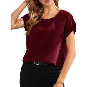 imageFloerns Womens Short Sleeve Office BlouseBurgundy Solid