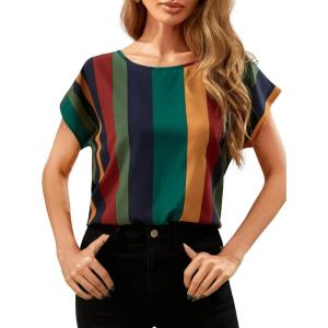 imageFloerns Womens Short Sleeve Office BlouseDark Green Striped