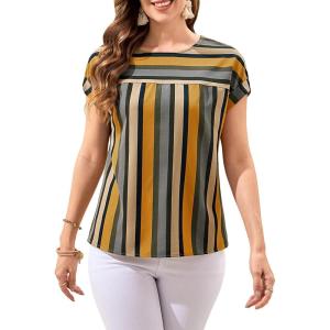 imageFloerns Womens Short Sleeve Office BlouseGinger Yellow Multi