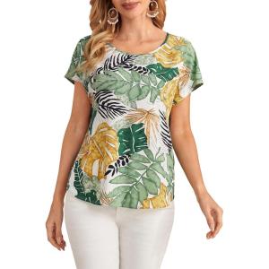 imageFloerns Womens Short Sleeve Office BlouseGreen Tropical Multi