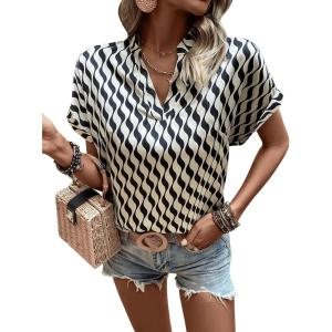 imageFloerns Womens Short Sleeve Office BlouseKhaki and Black