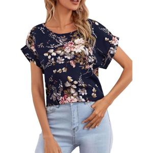 imageFloerns Womens Short Sleeve Office BlouseNavy Blue Floral