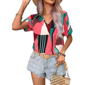 imageFloerns Womens Short Sleeve Office BlousePink Geo