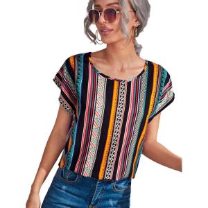 imageFloerns Womens Short Sleeve Office BlouseStriped Multi