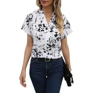 imageFloerns Womens Short Sleeve Office BlouseWhite Floral
