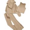 imageFloerns Girls Long Sleeve Hoodie Tank Split Flare Pants Set Three Piece OutfitKhaki
