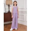 imageFloerns Girls Long Sleeve Hoodie Tank Split Flare Pants Set Three Piece OutfitLilac Purple
