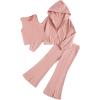 imageFloerns Girls Long Sleeve Hoodie Tank Split Flare Pants Set Three Piece OutfitPink