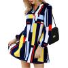 imageFloerns Womens 70s Disco Lantern Long Sleeve Geometric Fall Shift Dress 60s OutfitsA Multi