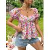 imageFloerns Womens Allover Floral Print Sweetheart Neck Puff Sleeve Peplum Blouse TopA Pink