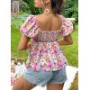 imageFloerns Womens Allover Floral Print Sweetheart Neck Puff Sleeve Peplum Blouse TopA Pink