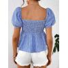 imageFloerns Womens Allover Floral Print Sweetheart Neck Puff Sleeve Peplum Blouse TopBlue Gingham