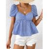imageFloerns Womens Allover Floral Print Sweetheart Neck Puff Sleeve Peplum Blouse TopBlue Gingham