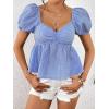 imageFloerns Womens Allover Floral Print Sweetheart Neck Puff Sleeve Peplum Blouse TopBlue Gingham