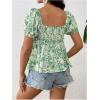 imageFloerns Womens Allover Floral Print Sweetheart Neck Puff Sleeve Peplum Blouse TopGreen