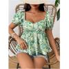 imageFloerns Womens Allover Floral Print Sweetheart Neck Puff Sleeve Peplum Blouse TopGreen