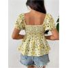 imageFloerns Womens Allover Floral Print Sweetheart Neck Puff Sleeve Peplum Blouse TopYellow