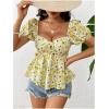 imageFloerns Womens Allover Floral Print Sweetheart Neck Puff Sleeve Peplum Blouse TopYellow