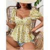 imageFloerns Womens Allover Floral Print Sweetheart Neck Puff Sleeve Peplum Blouse TopYellow