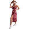 imageFloerns Womens Floral Print Self Tie Front Ruched Bust Split Thigh Midi DressBurgundy