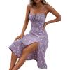 imageFloerns Womens Floral Print Self Tie Front Ruched Bust Split Thigh Midi DressLilac Purple