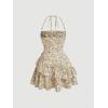imageFloerns Womens Floral Print Sleeveless Halter Tie Back Layered Hem Cami Mini DressApricot