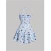 imageFloerns Womens Floral Print Sleeveless Halter Tie Back Layered Hem Cami Mini DressBlue