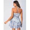 imageFloerns Womens Floral Print Sleeveless Halter Tie Back Layered Hem Cami Mini DressBlue and White