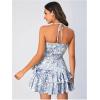 imageFloerns Womens Floral Print Sleeveless Halter Tie Back Layered Hem Cami Mini DressBlue and White
