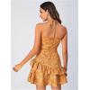 imageFloerns Womens Floral Print Sleeveless Halter Tie Back Layered Hem Cami Mini DressBurnt Orange