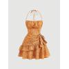 imageFloerns Womens Floral Print Sleeveless Halter Tie Back Layered Hem Cami Mini DressBurnt Orange