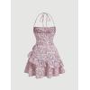 imageFloerns Womens Floral Print Sleeveless Halter Tie Back Layered Hem Cami Mini DressPink