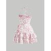 imageFloerns Womens Floral Print Sleeveless Halter Tie Back Layered Hem Cami Mini DressPink and White
