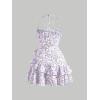 imageFloerns Womens Floral Print Sleeveless Halter Tie Back Layered Hem Cami Mini DressPurple