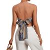 imageFloerns Womens Graphic Print Tie Back Strapless Bandana Tube TopDark Blue