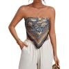 imageFloerns Womens Graphic Print Tie Back Strapless Bandana Tube TopDark Blue