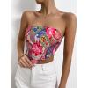 imageFloerns Womens Graphic Print Tie Back Strapless Bandana Tube TopRed Floral