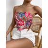imageFloerns Womens Graphic Print Tie Back Strapless Bandana Tube TopRed Floral