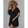 imageFloerns Womens Plus Size Solid Wrap V Neck Short Sleeve Ruffle A Line DressBlack Ink