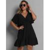 imageFloerns Womens Plus Size Solid Wrap V Neck Short Sleeve Ruffle A Line DressBlack Ink