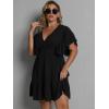 imageFloerns Womens Plus Size Solid Wrap V Neck Short Sleeve Ruffle A Line DressBlack Ink