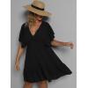 imageFloerns Womens Plus Size Solid Wrap V Neck Short Sleeve Ruffle A Line DressBlack Ink