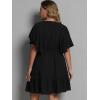 imageFloerns Womens Plus Size Solid Wrap V Neck Short Sleeve Ruffle A Line DressBlack Ink