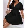 imageFloerns Womens Plus Size Solid Wrap V Neck Short Sleeve Ruffle A Line DressBlack Solid