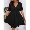 imageFloerns Womens Plus Size Solid Wrap V Neck Short Sleeve Ruffle A Line DressBlack Solid