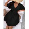 imageFloerns Womens Plus Size Solid Wrap V Neck Short Sleeve Ruffle A Line DressBlack Solid