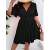 imageFloerns Womens Plus Size Solid Wrap V Neck Short Sleeve Ruffle A Line DressBlack Solid