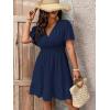 imageFloerns Womens Plus Size Solid Wrap V Neck Short Sleeve Ruffle A Line DressDark Blue