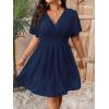 imageFloerns Womens Plus Size Solid Wrap V Neck Short Sleeve Ruffle A Line DressDark Blue