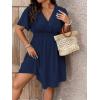 imageFloerns Womens Plus Size Solid Wrap V Neck Short Sleeve Ruffle A Line DressDark Blue